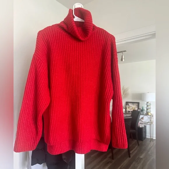 H&M Sweaters Hm Oversized Red Turtleneck Sweater Poshmark
